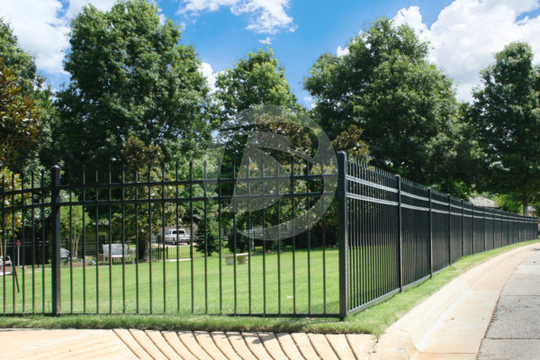 Black Ornamental Residential Fence panel around a gated Community Park