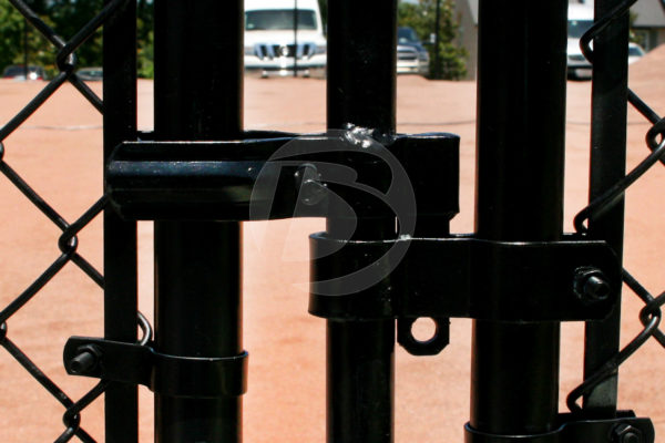 Powder Coated black gate fitting to an entrance to a business