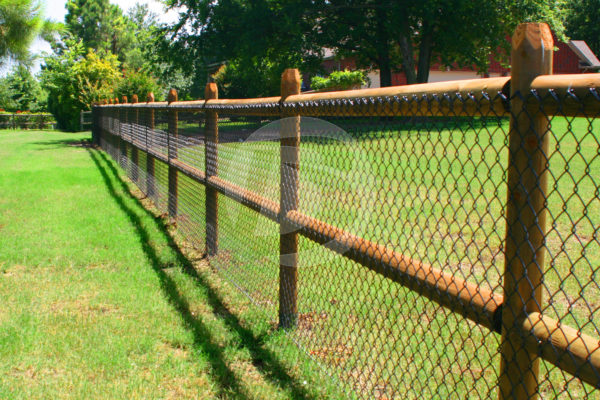 Wood Round Rail fencing with Chain link