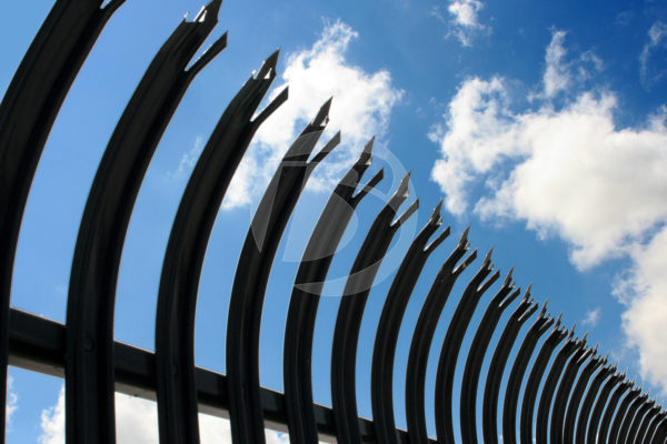 Impasse Black Security commercial fence, top up close view of sharp tips.
