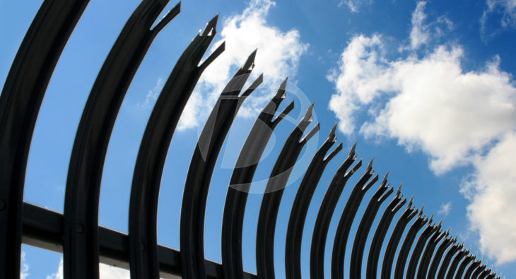 Impasse Black Security commercial fence, top up close view of sharp tips.