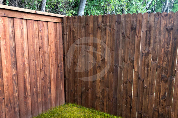 Dark brown stained pine side by side picket with top cap