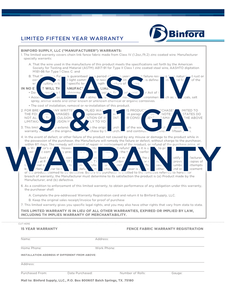 Class IV 9 & 11 GA Warranty