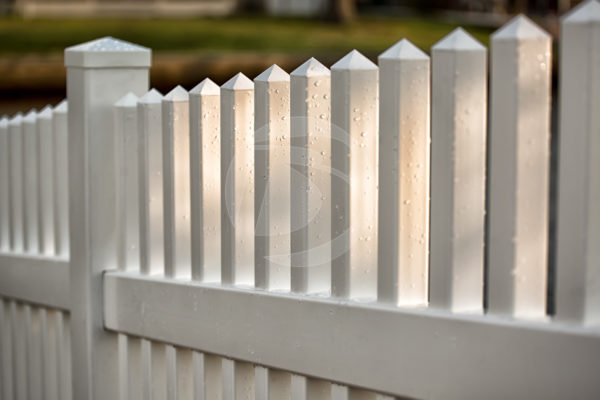 White Vinyl square picket with vinyl top cap and vinyl posts and caps