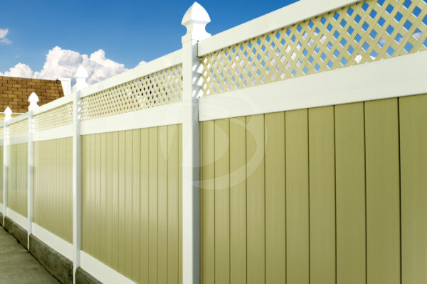 Green Vinyl Plastic Fence with Boards and Privacy Lattice