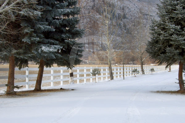 White 3-rail vinyl fence in the snow