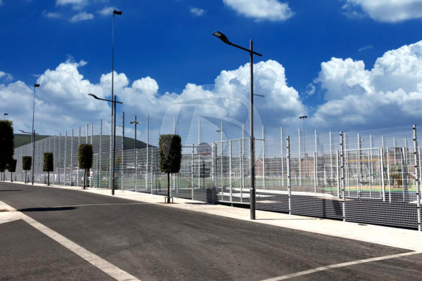 Custom commercial 4' tall automated ornamental iron roll gate 3-rail with rings & access controls gate operator